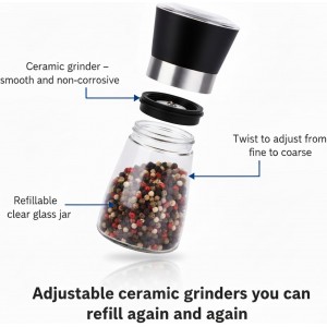 Salt and Pepper Grinder Shakers Set Spice Mill Refillable Grinders (2.5 inches x 5.1 inches)