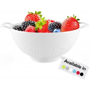 Meadow Lane 6-inch Small Colander, BPA-Free, Dishwasher Safe, Double Handles, Compact Food Strainer for Berries, Veggies and Pasta, 3-Cup Capacity, Smooth White