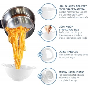 Meadow Lane 6-inch Small Colander, BPA-Free, Dishwasher Safe, Double Handles, Compact Food Strainer for Berries, Veggies and Pasta, 3-Cup Capacity, Smooth White