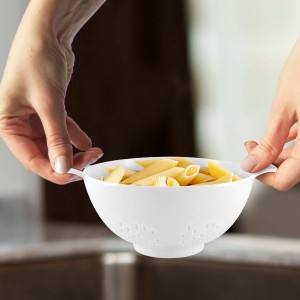Meadow Lane 6-inch Small Colander, BPA-Free, Dishwasher Safe, Double Handles, Compact Food Strainer for Berries, Veggies and Pasta, 3-Cup Capacity, Smooth White