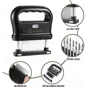 JY COOKMENT Meat Tenderizer Tool with 48 Stainless Steel Ultra Sharp Needle Blades, Detachable Kitchen Cooking Tool Best For Tenderizing, BBQ, Marinade