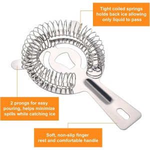 16 Pcs Bar Bartender Strainer Stainless Steel Drink Cocktail Strainers Silver Shaker Ice Bar Shelf or Bartenders Mixologists Drinking Water Filtering