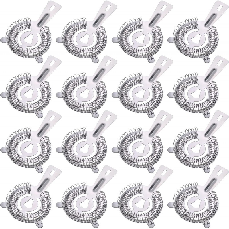 16 Pcs Bar Bartender Strainer Stainless Steel Drink Cocktail Strainers Silver Shaker Ice Bar Shelf or Bartenders Mixologists Drinking Water Filtering