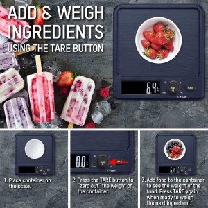 Taylor Digital Kitchen Scale with Antimicrobial Surface Plastic Body Weighs Up to 11 pounds Capacity with Hold and Tare Functions and Backlight, Navy