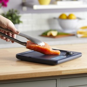 Taylor Digital Kitchen Scale with Antimicrobial Surface Plastic Body Weighs Up to 11 pounds Capacity with Hold and Tare Functions and Backlight, Navy