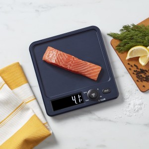 Taylor Digital Kitchen Scale with Antimicrobial Surface Plastic Body Weighs Up to 11 pounds Capacity with Hold and Tare Functions and Backlight, Navy