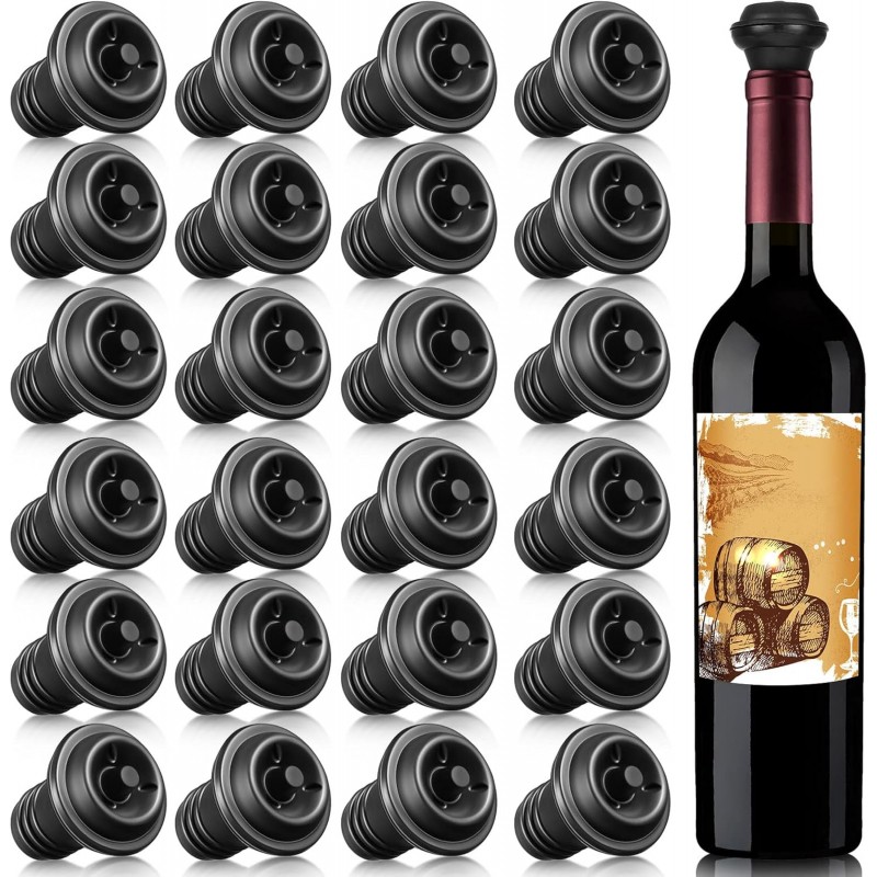 Honoson 24 Pieces Wine Stopper Resealable Pump Vacuum Silicone Saver Practical for Kitchen Supplies Bottle Tools (Black)