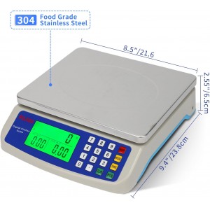 Large Digital Kitchen Scale 30KG Commercial Food Scale 66LB for Baking Bread Meat Stainless Steel Price Computing Scale LCD Display,Prep Counting Scale for Parts and Coins Adapter Included