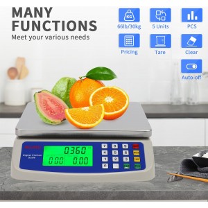 Large Digital Kitchen Scale 30KG Commercial Food Scale 66LB for Baking Bread Meat Stainless Steel Price Computing Scale LCD Display,Prep Counting Scale for Parts and Coins Adapter Included