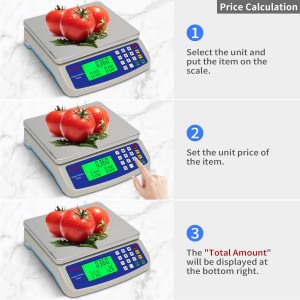 Large Digital Kitchen Scale 30KG Commercial Food Scale 66LB for Baking Bread Meat Stainless Steel Price Computing Scale LCD Display,Prep Counting Scale for Parts and Coins Adapter Included