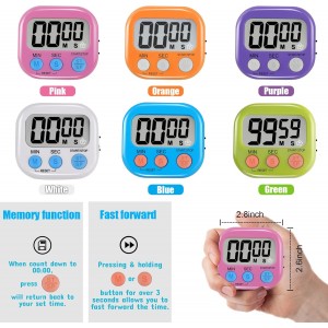 6 Pack Multi-Function Electronic Timer - Magnetic Digital Timers Big LCD Display The Loud/Silent Switch Countdown Timer Extensively Use in Break Time, Cooking,Gym, Meeting, Classroom