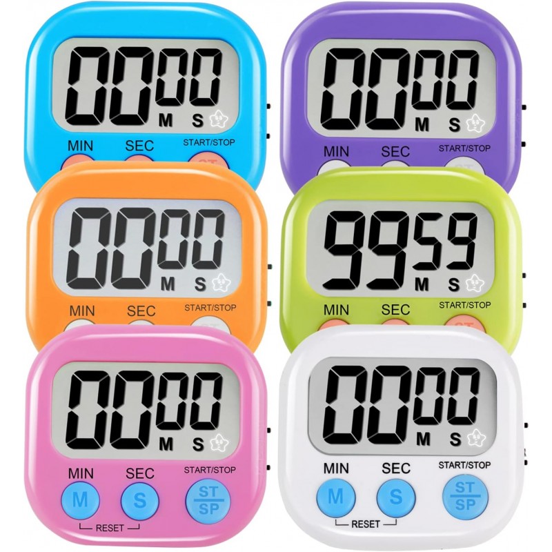 6 Pack Multi-Function Electronic Timer - Magnetic Digital Timers Big LCD Display The Loud/Silent Switch Countdown Timer Extensively Use in Break Time, Cooking,Gym, Meeting, Classroom