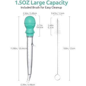 U-Taste 1.5oz Angled Turkey Baster - 228.2℉ Heat Resistant Food Grade Tritan and Silicone Large Octopus Bulb Baster Set with Cleaning Brush for Cooking Basting Meat Poultry Beef Chicken (Aqua Sky)
