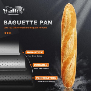 Walfos 2 Pack Nonstick Baguette Pans, No Coating Coming Off, Perforated 4 Loaves French Bread Pan, Long-lasting Baguettes Bakery Tray for Baking Molding, 15