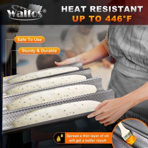 Walfos 2 Pack Nonstick Baguette Pans, No Coating Coming Off, Perforated 4 Loaves French Bread Pan, Long-lasting Baguettes Bakery Tray for Baking Molding, 15