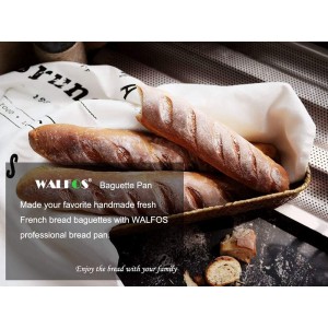 Walfos 2 Pack Nonstick Baguette Pans, No Coating Coming Off, Perforated 4 Loaves French Bread Pan, Long-lasting Baguettes Bakery Tray for Baking Molding, 15