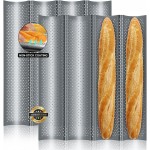 Walfos 2 Pack Nonstick Baguette Pans, No Coating Coming Off, Perforated 4 Loaves French Bread Pan, Long-lasting Baguettes Bakery Tray for Baking Molding, 15