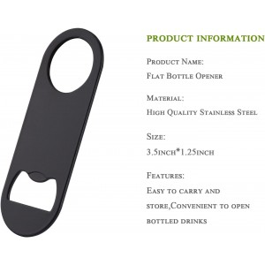 5 PACK Stainless Steel Flat Bottle Opener with Keychain- Bar Key-Beer Bottle Opener for Kitchen, Bar or Restaurant（Black）
