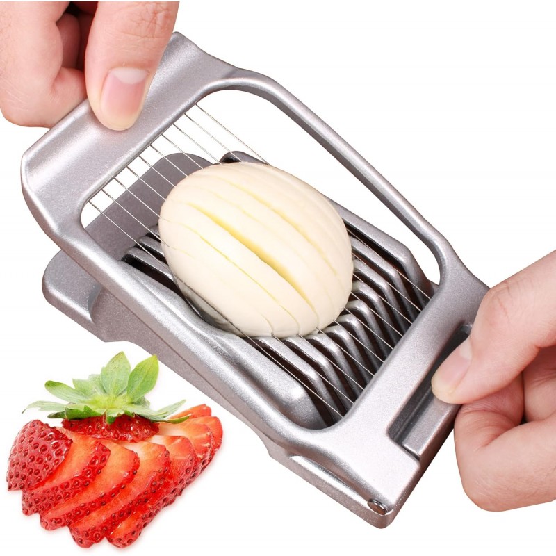 Egg Slicer for Hard Boiled Eggs Egg Cutter Strawberry Slicer Heavy Duty Aluminium Tomato Slicer Stainless Steel Wire Multipurpose Egg Slicer Dicer for Soft Fruit Mushroom Home Use