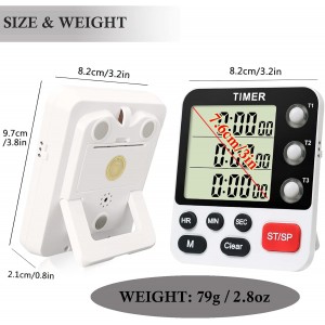 Digital 3 Channels Kitchen Cooking Multiple Timer with Large LCD Count Up Down Stopwatch ON Off Switch Timer for Teaching Reading 3-Level Adjustable Volume with Magnetic Back (Style C)
