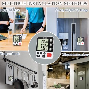 Digital 3 Channels Kitchen Cooking Multiple Timer with Large LCD Count Up Down Stopwatch ON Off Switch Timer for Teaching Reading 3-Level Adjustable Volume with Magnetic Back (Style C)