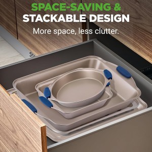 NutriChef 10-Piece Nonstick Bakeware Set - Premium Carbon Steel Baking Pan Set w/Heatsafe Silicone Handles, Includes Pizza Crisper, Loaf Pan, 12 & 24 Cup Muffin Pans, Cake Pans, Cookie Sheets