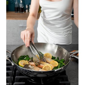 18/10 Stainless Steel Kitchen Utensils Set - 15” All Metal Cooking Tools, 11PCS - 2 Tongs, Fork, Solid Spoon, Slotted Spoon, Spatula, Soup Ladle, Skimmer, Slotted Spatula, Spaghetti Spoon, Large Spoon