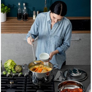 18/10 Stainless Steel Kitchen Utensils Set - 15” All Metal Cooking Tools, 11PCS - 2 Tongs, Fork, Solid Spoon, Slotted Spoon, Spatula, Soup Ladle, Skimmer, Slotted Spatula, Spaghetti Spoon, Large Spoon