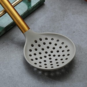 Gold Skimmer, Berglander Non-stick Silicone Strainer With Titanium Gold Plating handle, Kitchen Cooking Skimmers For Non-Stick Cookware, Dishwasher Safe, Easy to Clean