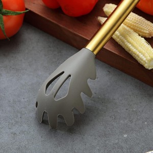 Gold Spaghetti Spoon, Berglander Non-stick Silicone Pasta Server With Titanium Gold Plating Handle, Spaghetti Server For Cooking, Pasta Fork, Noddle Fork, Dishwasher Safe, Easy to Clean