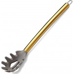 Gold Spaghetti Spoon, Berglander Non-stick Silicone Pasta Server With Titanium Gold Plating Handle, Spaghetti Server For Cooking, Pasta Fork, Noddle Fork, Dishwasher Safe, Easy to Clean