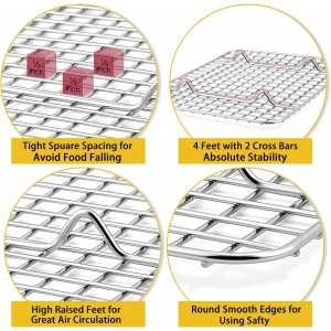 P&P CHEF 8.75 Inch Cooling Baking Rack Set of 2, Stainless Steel Grid Cooking Racks for Roasting Drying Grilling, Oven & Dishwasher Safe, Heavy Duty & Healthy