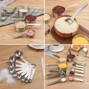 Measuring Cups and Spoons Set, 18/8 Metric & US Stainless Steel 8 Measuring Cups & 9 Spoons with 1 Leveler & 1 Measurement Conversion Chart for Baking & Kitchen