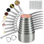 Measuring Cups and Spoons Set, 18/8 Metric & US Stainless Steel 8 Measuring Cups & 9 Spoons with 1 Leveler & 1 Measurement Conversion Chart for Baking & Kitchen