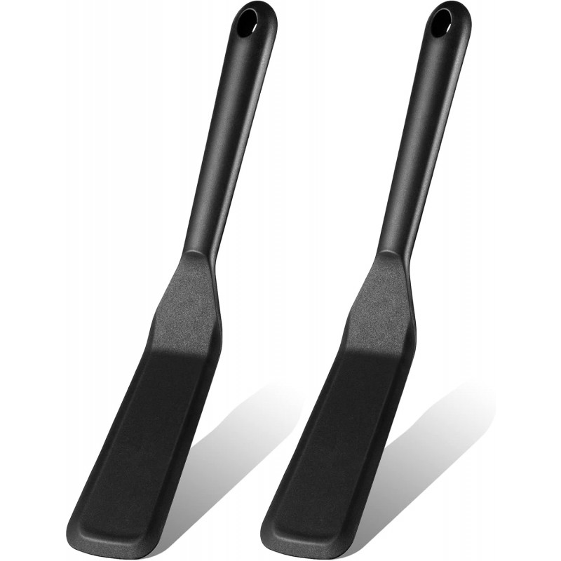 Zopeal 2 Pieces Crepe Spatula Silicone Narrow Skinny Flipper Long Heat Resistant Cooking Pancake Spatula Non Stick for Cooking Egg Burgers Pizza Pancake Steak Omelet(Black)
