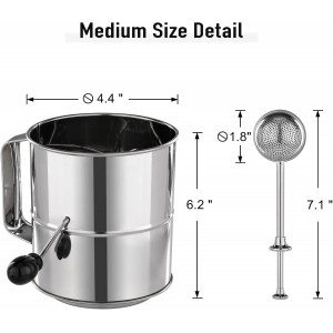 PIQUEBAR Flour Sifter - 5 Cup Fine Mesh Hand Crank Sifter Stainless Steel with Agitator Wire Loop for Baking, Powdered Sugar Duster Set