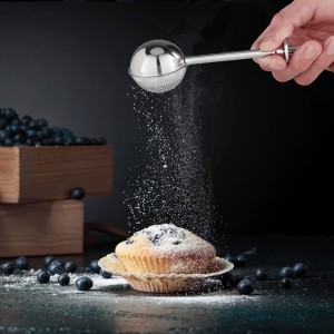 PIQUEBAR Flour Sifter - 5 Cup Fine Mesh Hand Crank Sifter Stainless Steel with Agitator Wire Loop for Baking, Powdered Sugar Duster Set