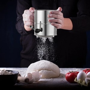 PIQUEBAR Flour Sifter - 5 Cup Fine Mesh Hand Crank Sifter Stainless Steel with Agitator Wire Loop for Baking, Powdered Sugar Duster Set