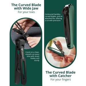 Nail Clipper Set 2 Pack, Heavy Duty Toenail Clippers for Thick Toenails and Sturdy Finger Nail Clippers with Catcher, Ultra Sharp Stainless Steel Nail Cutter for Men Women Adult