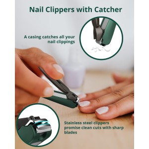 Nail Clipper Set 2 Pack, Heavy Duty Toenail Clippers for Thick Toenails and Sturdy Finger Nail Clippers with Catcher, Ultra Sharp Stainless Steel Nail Cutter for Men Women Adult