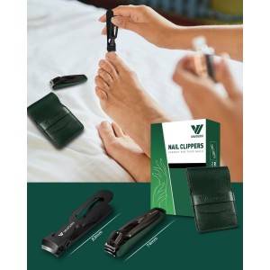 Nail Clipper Set 2 Pack, Heavy Duty Toenail Clippers for Thick Toenails and Sturdy Finger Nail Clippers with Catcher, Ultra Sharp Stainless Steel Nail Cutter for Men Women Adult