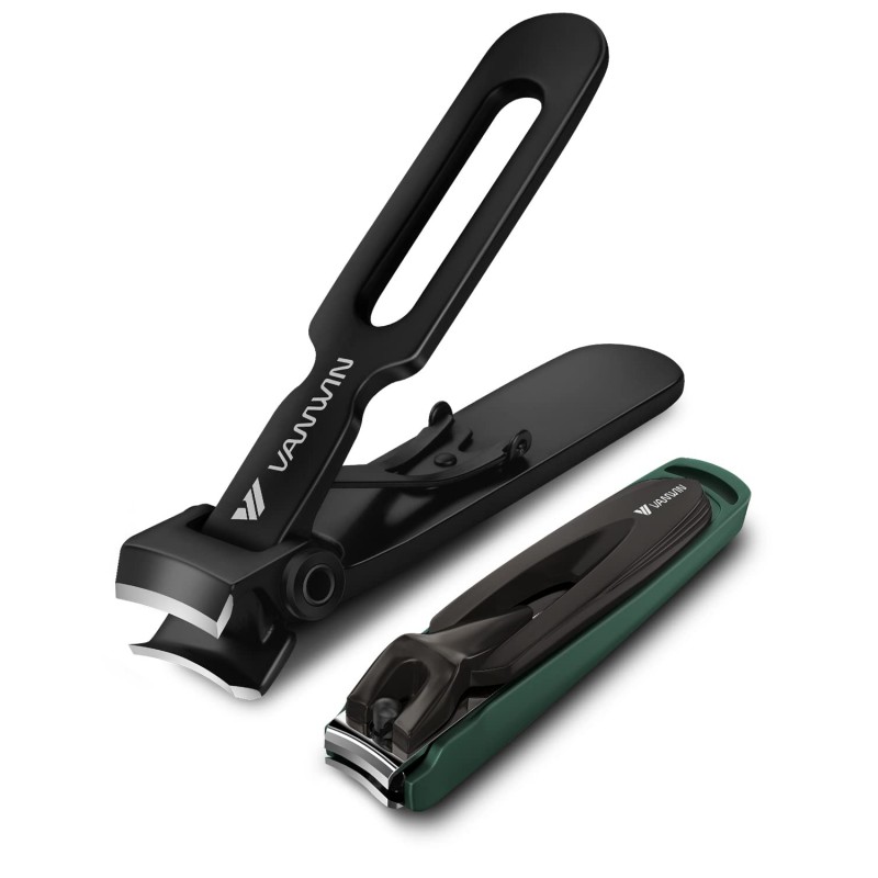 Nail Clipper Set 2 Pack, Heavy Duty Toenail Clippers for Thick Toenails and Sturdy Finger Nail Clippers with Catcher, Ultra Sharp Stainless Steel Nail Cutter for Men Women Adult