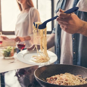 GIR: Get It Right Premium Silicone Spaghetti Spoon - Non-Stick Heat Resistant Silicone Pasta Fork - Perfect for Cooking, Strainer, and Serving - 13 IN, Navy, (GIRSNP381NVY)