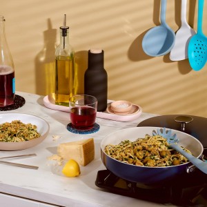 GIR: Get It Right Premium Silicone Spaghetti Spoon - Non-Stick Heat Resistant Silicone Pasta Fork - Perfect for Cooking, Strainer, and Serving - 13 IN, Navy, (GIRSNP381NVY)