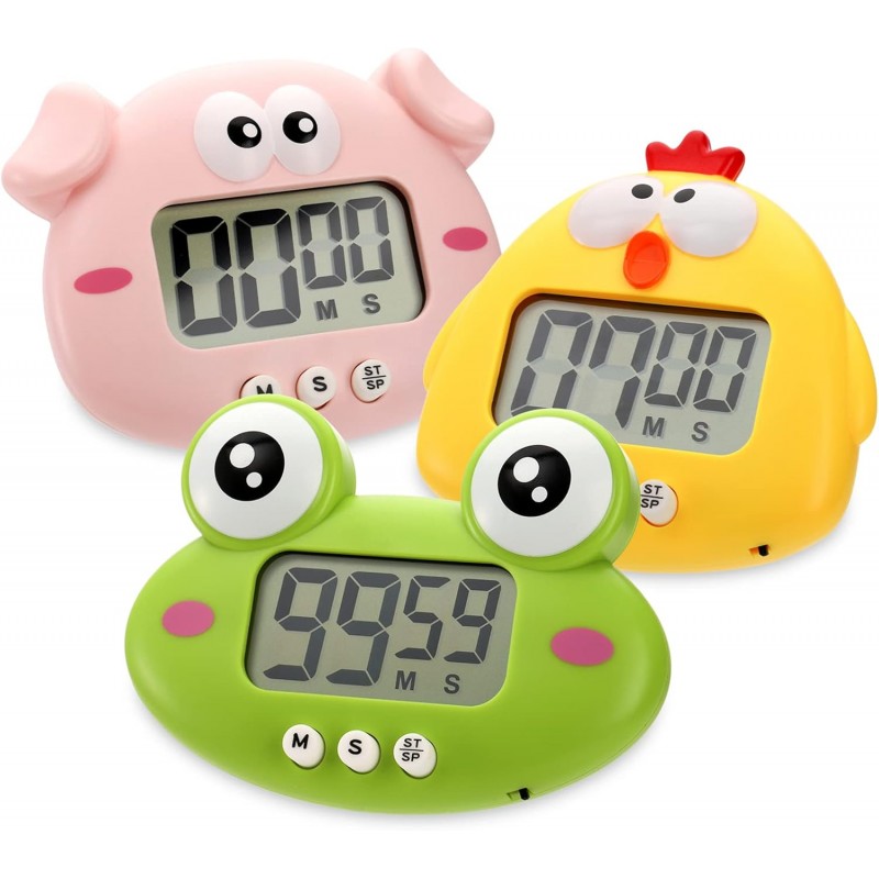 DEAYOU 3-Pack Digital Kitchen Timer, Small Electronic Timers for Cooking, Magnetic Cute Timer Clock with Stand for Kid, Teacher, Senior, Exercise, Study, Baking, Big Digits, Loud Alarm, Count Up Down