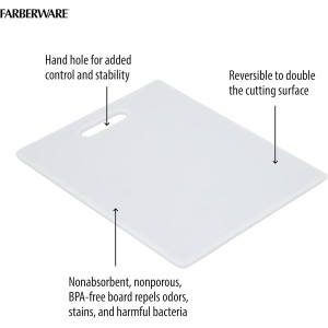 FARBERWARE Reversible Plastic Cutting Board, 8x10 Inch, White, Dishwasher Safe, Non-Porous and Durable for Chopping, Slicing, Prep, Easy to Store