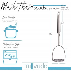 Potato Masher Stainless Steel, Best Mashed Potatoes Masher Kitchen Tool, Potato Smasher For Potatoe, Avocado, Sweet Potato, Beans, Large Heavy Duty Metal Mashing Utensil, 12.5 Inch