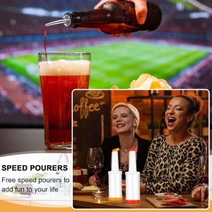 Chengu Fruit Juice Pour Bottles 34 oz Plastic Liquor Bar Supplies with Stainless Steel Bottle Pourer Tapered Spout for Cocktail Bartending Liquor Juice Store(Bright Colors,3 Pack)