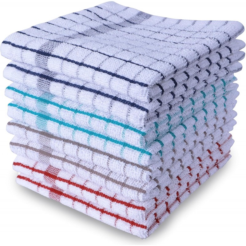 AMOUR INFINI Kitchen Dish Cloths Set of 8 - Ultra Soft, Highly Absorbent, Quick-Drying Terry Cotton Dishcloths 12