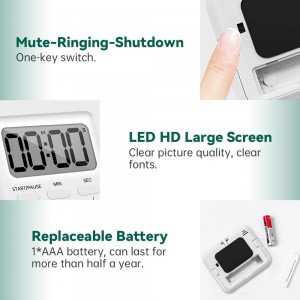 Digital Kitchen Timer with Loud Alarm - Magnetic Countdown/Countup Timer, Silent Mode, Large LED Display for Cooking, Classroom, Kids & Seniors (White)